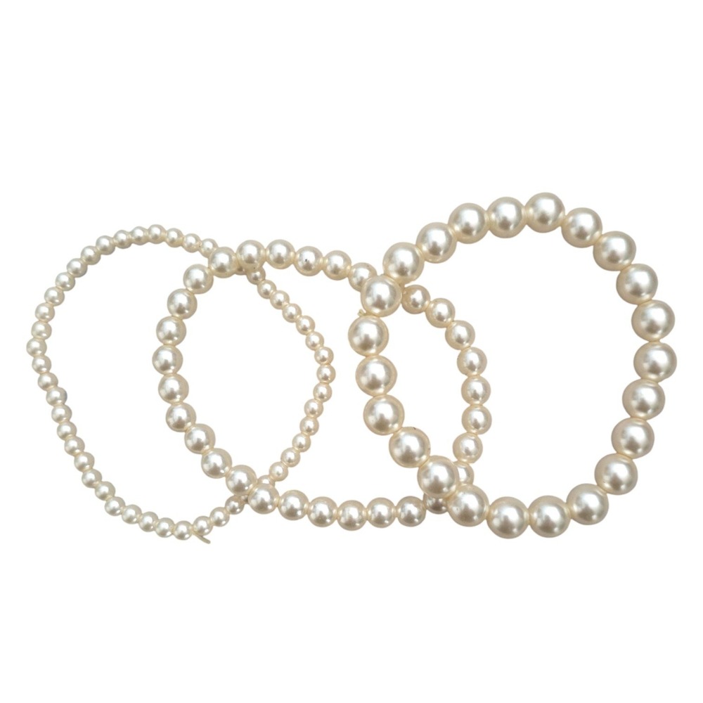 Set of 3 Cream Faux Pearl Stretch Stacking Bracelets